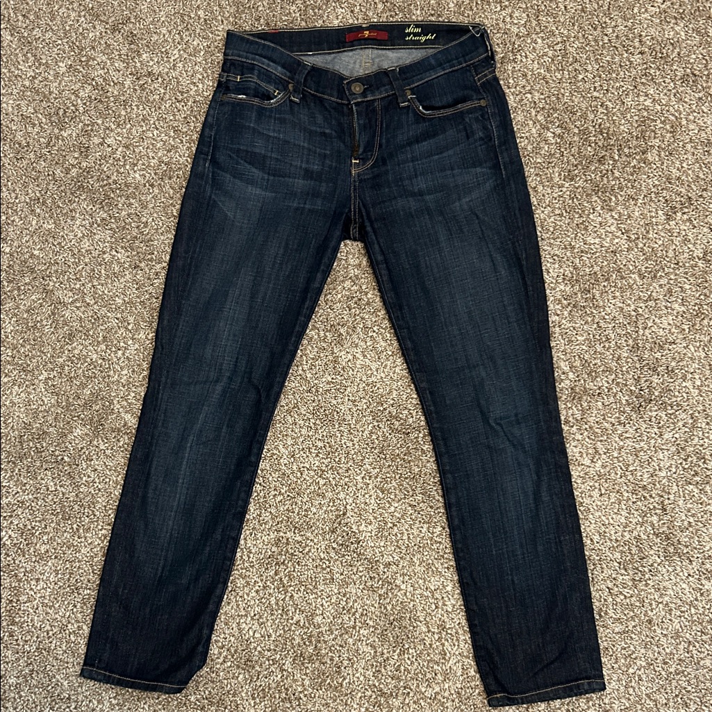 7 For All Mankind Brand Dark Indigo Slim Straight Jeans